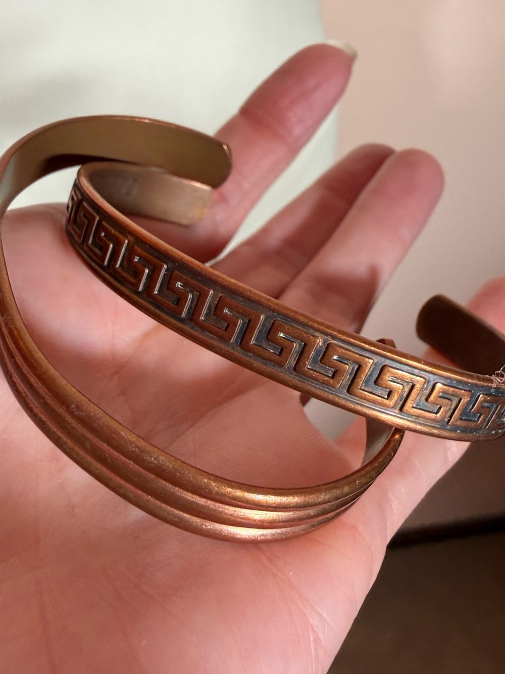 Vintage copper southwestern Textured Cuff Bracelet Set of 2 unisex